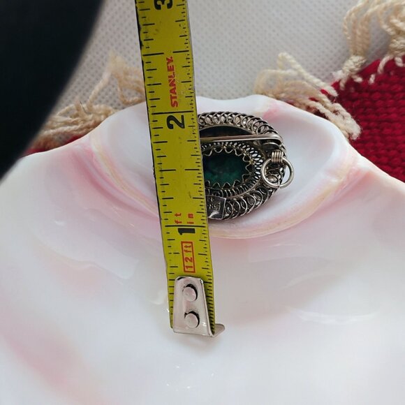 Israel Sterling Silver Seed Pearl Green Eilat Convertible Pendant/Brooch - Picture 4 of 6